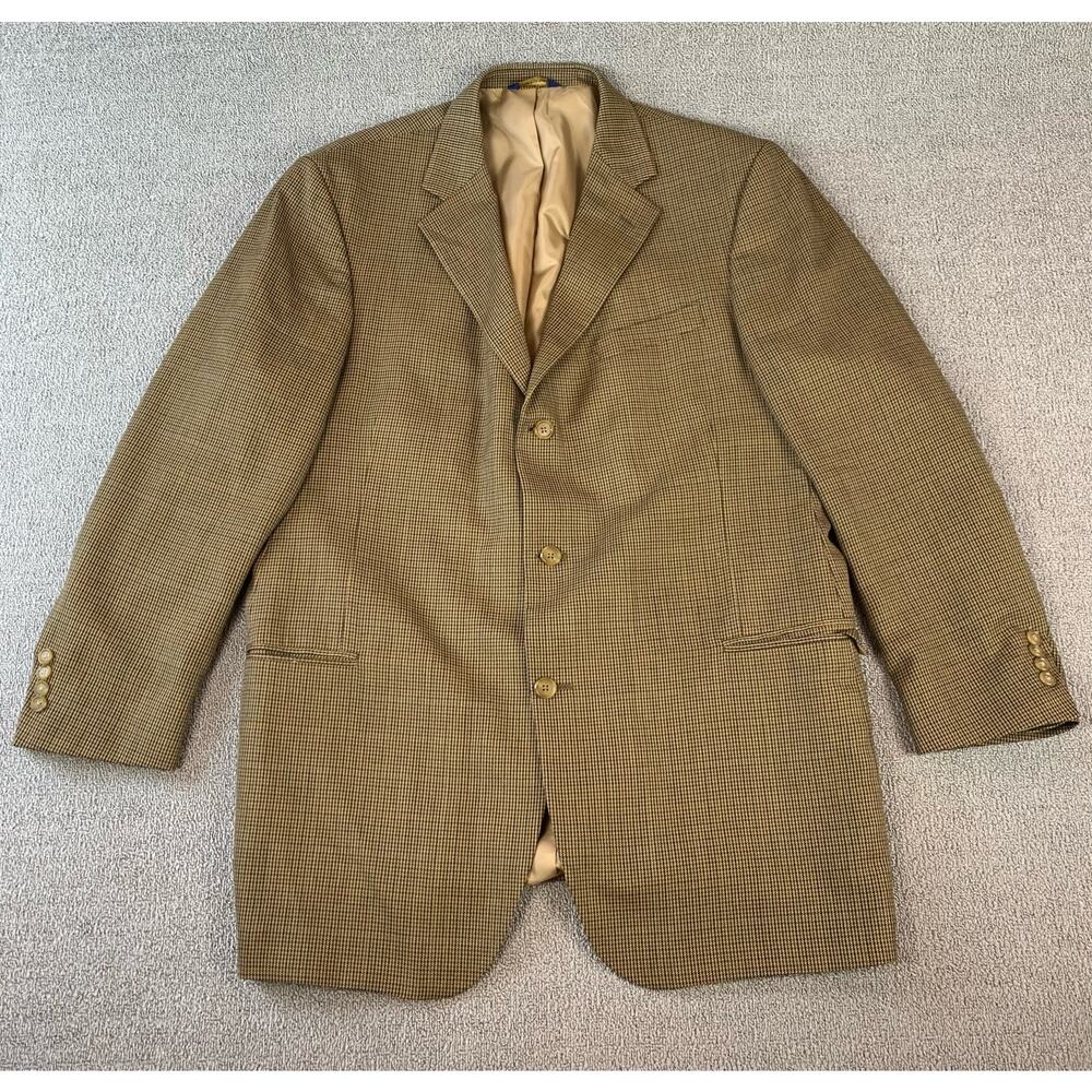 T. Harris London‎ 100% Wool Sport Coat Blazer Suit Jacket Houndstooth Brown 46L